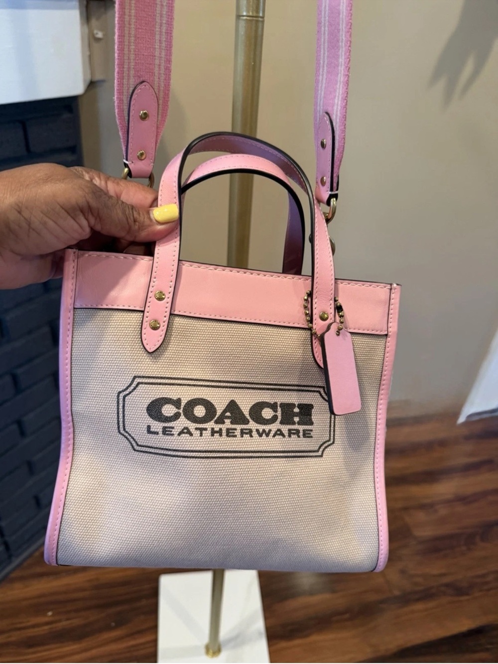 Coach Canvas Tote with Pink Leather Trim